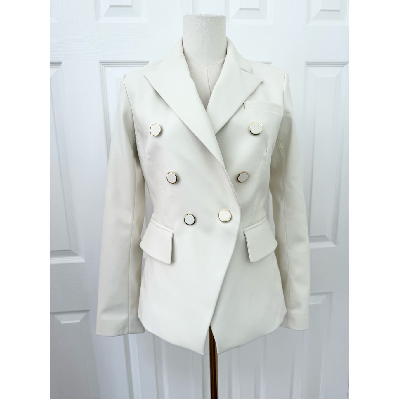 Milly Inez Blazer Ivory Faux Leather 0